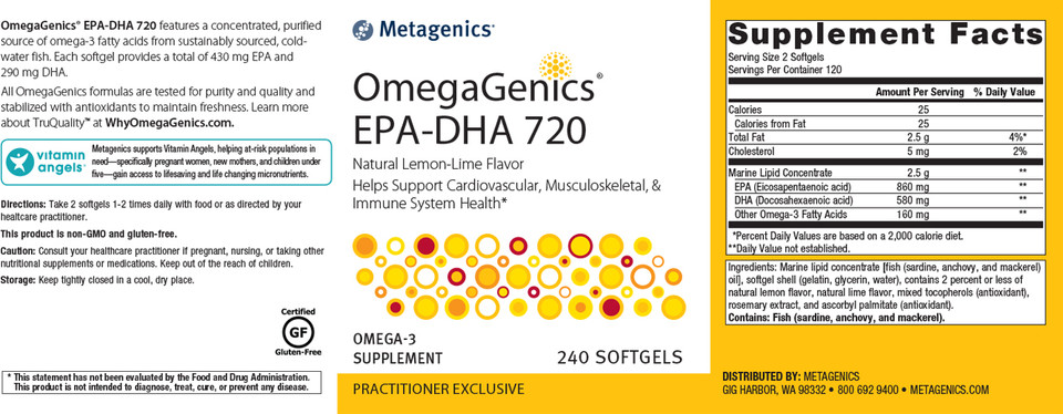 OmegaGenics Fish Oil EPA-DHA 720 mg 240 softgels